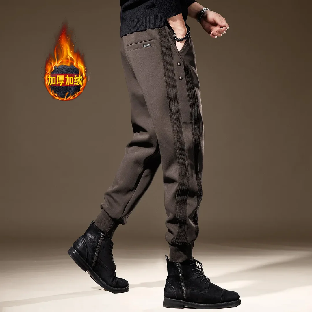 Men's Thick Casual Pants for Winter Black Sweatpants Korean Style Casual Warm Pants High-Quality Slim Fit Trousers Men Clothing