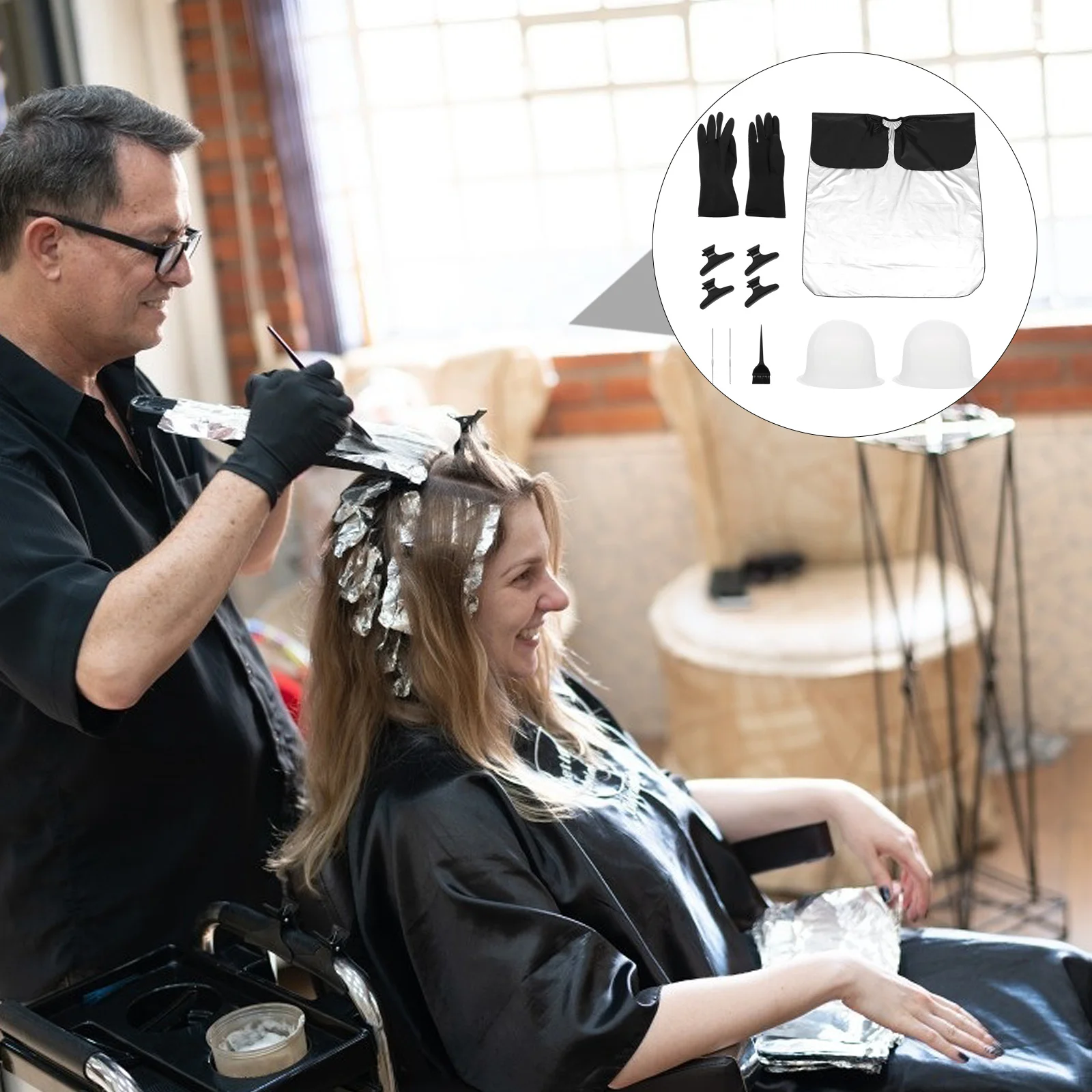 

11Pcs Silicone Hair Coloring Kit Includes Highlight Caps Hooks Cape for Dye Application Hair Highlight Set