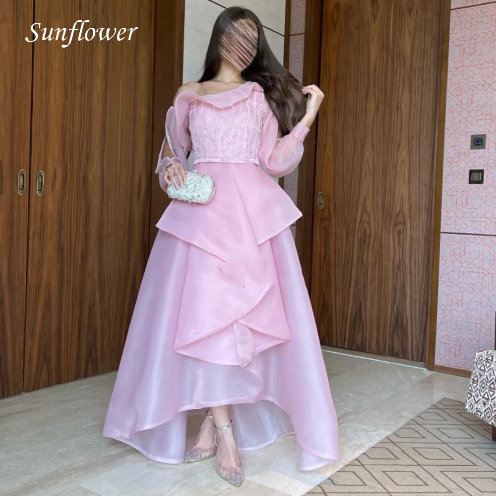 

Sunflower One-Shoulder Prom Gowns A-LINE Evening Dress Slim Tiered Organza Beading Applique Party Dress 2023 High-end Custom