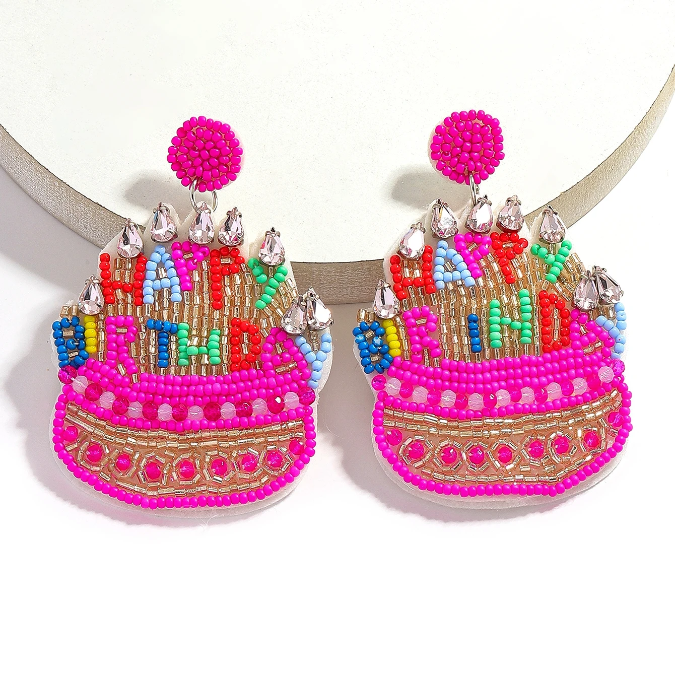 

Bohemia Handmade Seed Beads Cake Dangle Earrings Creative Beaded Happy Birthday Statement Ear Jewelry Best Birthday Gift