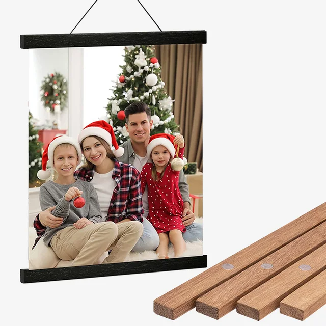 Magnetyczna ramka na plakat z drewna DIY Teak/Pine Zestaw do zawieszania zdjęć na płótnie Plakat Scroll Artwork Print Holder
