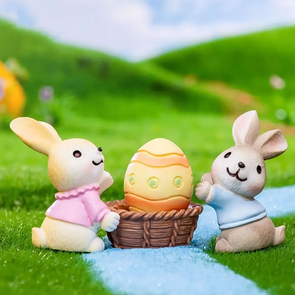 الراتنج البسيطة أرنب عيد الفصح تمثال متعدد الألوان بيضة عيد الفصح مصغرة Knickknacks المشهد الصغير اكسسوارات الكرتون الأرجواني تمثال #4