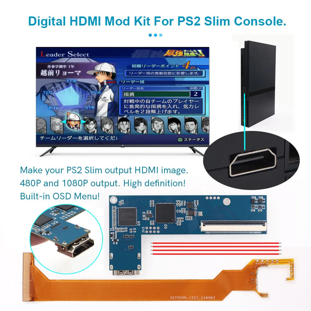 Hispeedido 2025 más nuevo PS2 Slim Digital HDMI MOD Digital a Digital HDMI Kit para PS2 Slim consola TV juego vídeo PCB con OSD
