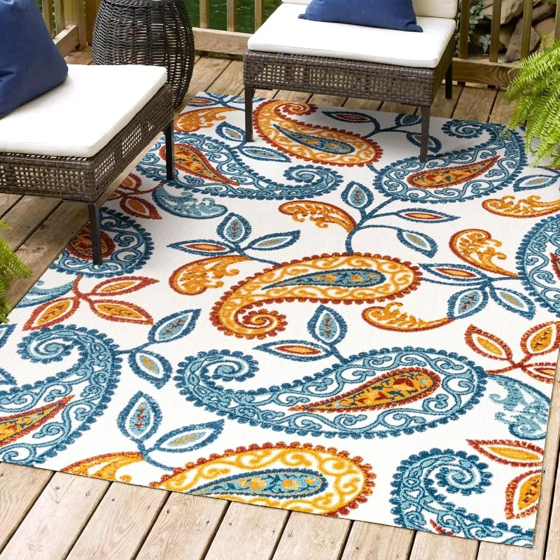 

AMC102B-5 Julien Paisley High-Low Indoor Outdoor Area-Rug Bohemian Floral Easy-Cleaning High Traffic Bedroom