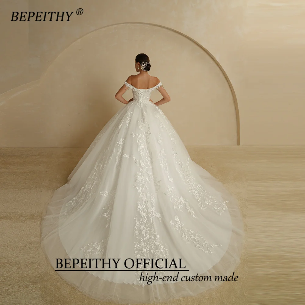 BEPEITHY-vestido de novia de princesa Flore sin mangas con hombros descubiertos para mujer, vestido de novia de encaje con cuello en V, marfil, barato, 2022