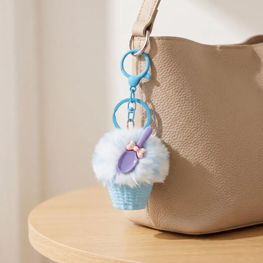 Women Plush Keychain Plush Ice Cream Keychain with Spoon Fluffy Dessert Car Charm Decorative Accessory for Backpacks Handbags