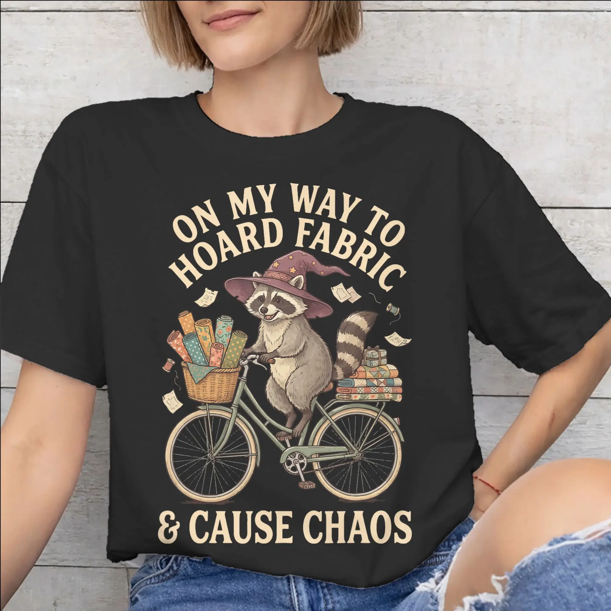 On My Way to Hoard Fabrics and Cause Chaos Printed T Shirts for Men Women  Pure Cotton  Tee Shirt Clothing