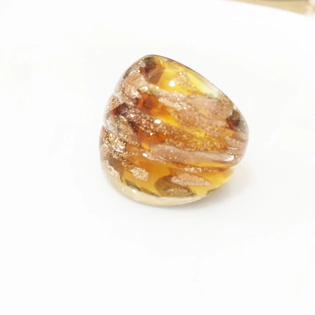 9PCS Wholesale Randomly Mix Color Lampwork Glass Murano Rings For Women Gold Foil Color 17-19mm Band Random Model