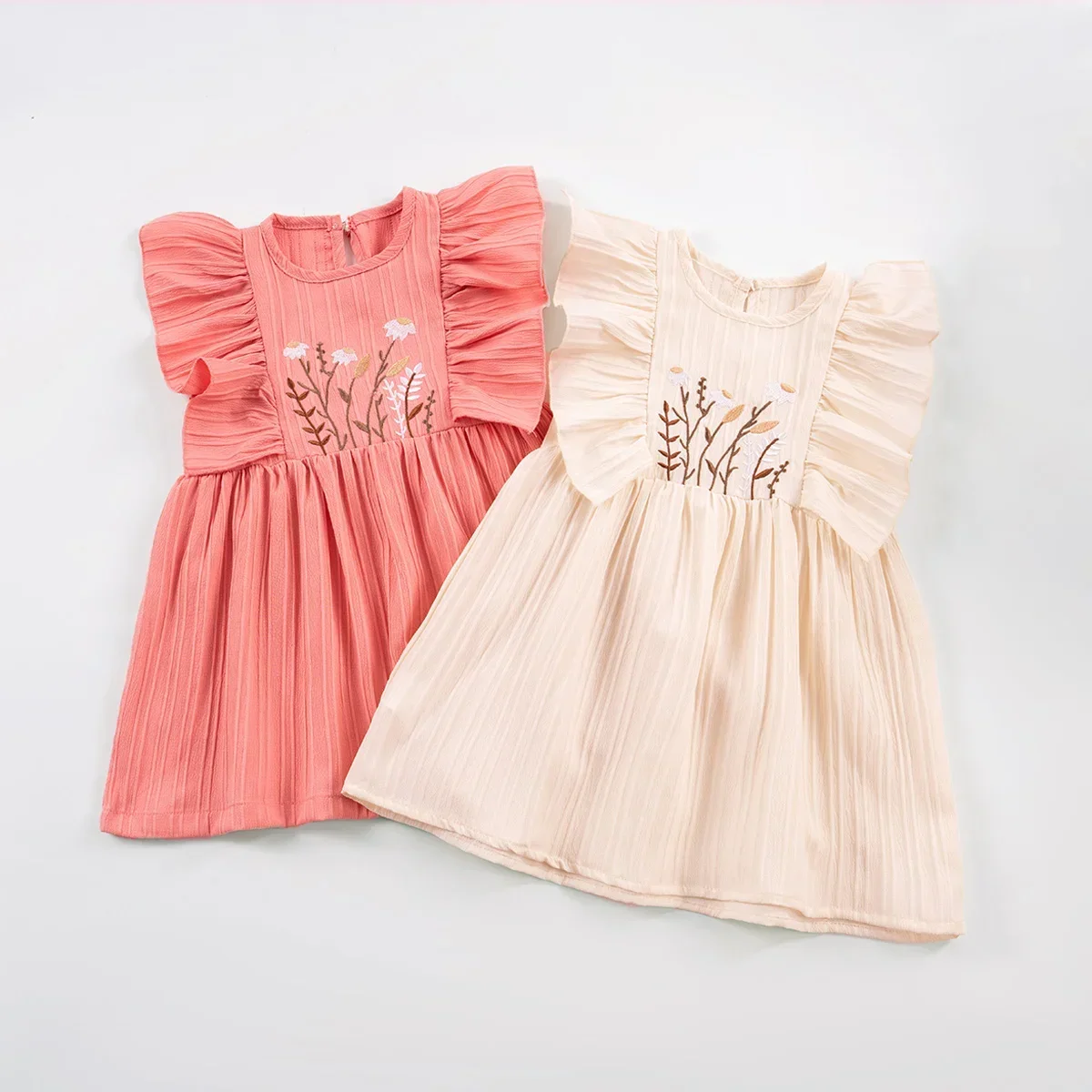 Vestido bordado Floral para niñas, hasta la rodilla, con mangas con volantes, vestido de verano para niñas, ropa bonita y encantadora de princesa