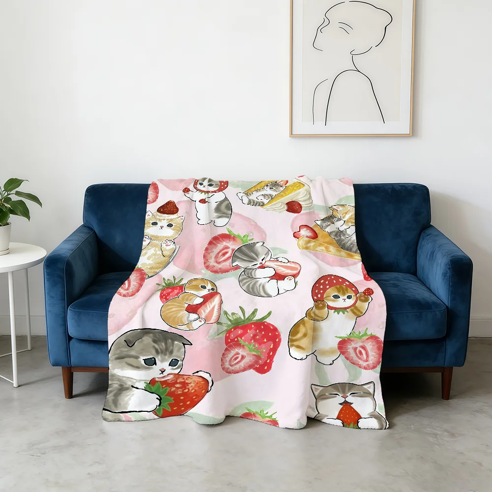 Cartoon M-MofusandS-ES Cat Cute Shark Blanket Flannel Warm Soft Throw Blanket For Room Sofa Childish Birthday Gifts