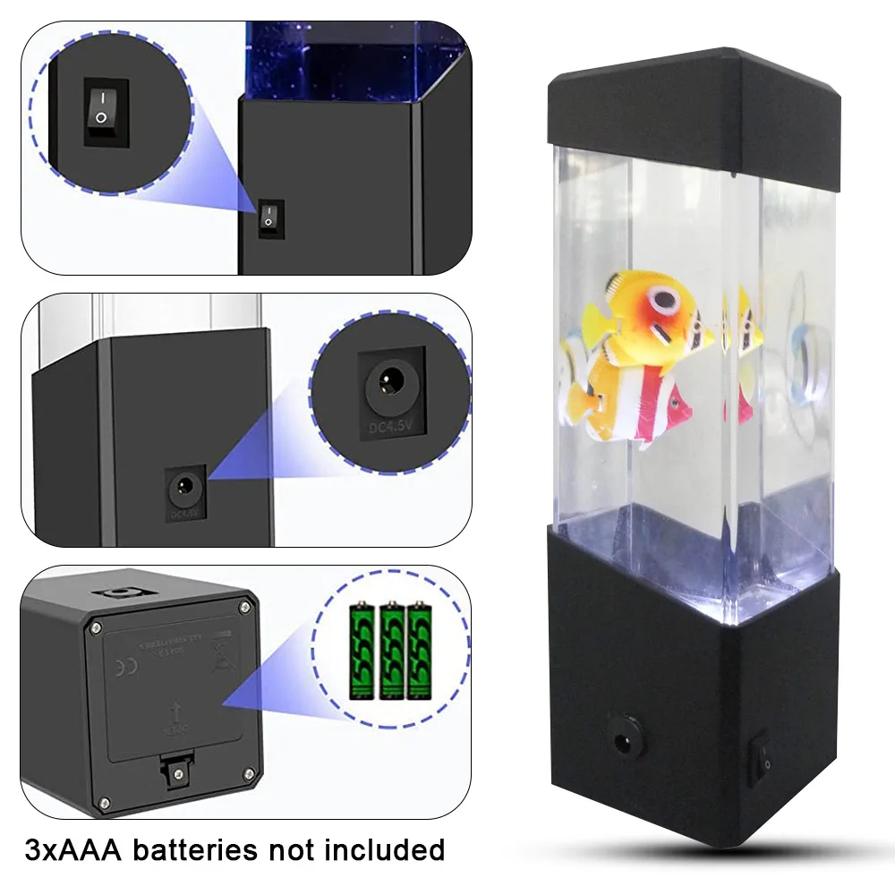 Luz LED creativa de medusas para acuario, lámpara de noche colorida para pecera, batería, alimentación USB, lámpara de mesita de noche, decoración