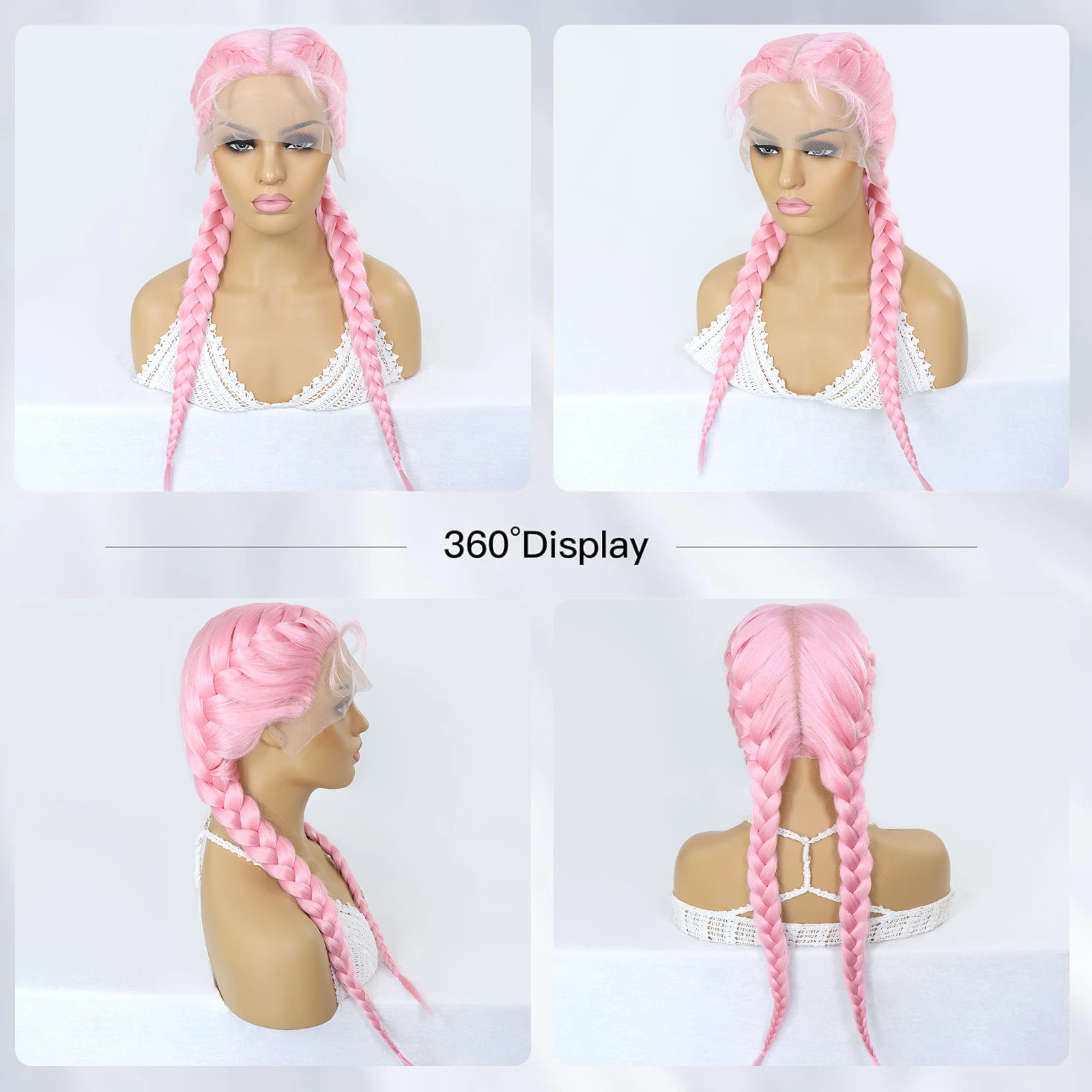 Pink Colored Lace Front Braided Wigs For Women Middle Part 26 Inch Long Synthetic Double Dutch Box Braids Wig With Baby Hair