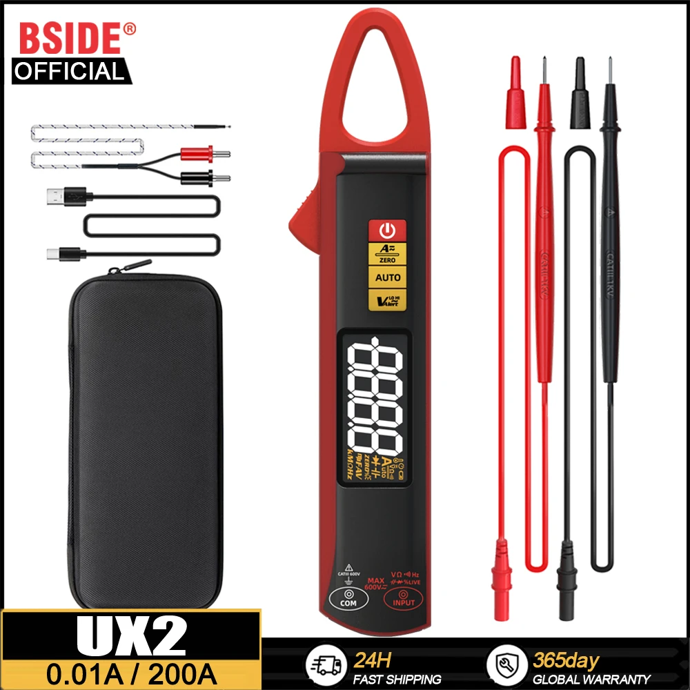 

BSIDE UX2 Digital Clamp Meter True RMS 6000 DC/AC 200A 1mA Auto Ammeter New Multimeter Car Current Voltmeter Cap temp Hz tester