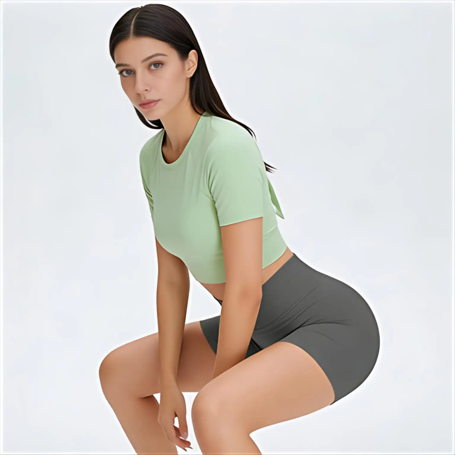 

Yoga Shorts Brown Women Sweat-Absorbing Slashed Asymmetric Solid Leggings Butt-Lift Pressed Wide-Legged Stylish Breathability GF