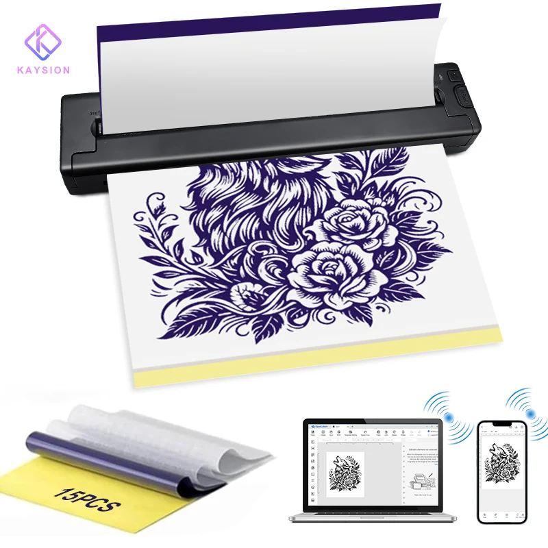 KAYSION SK30 Wireless Tattoo Transfer Stencil Printer, Thermal Tattoo Machine with 15pcs Free Transfer Paper