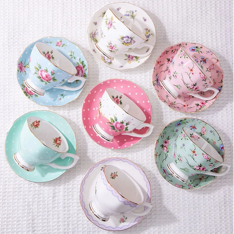 1pc Cup and Plate Palace Style High Tea Service Ceramic French Cup Coffee Set Bone European China Afternoon Tea for Home Kitchen