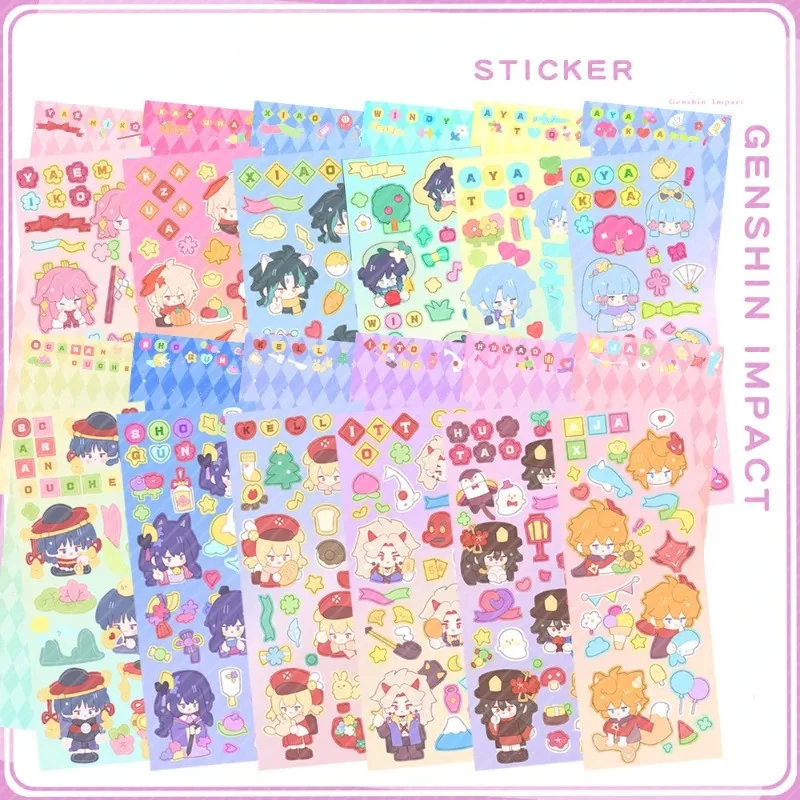 Gooka Sticker Yuan Shen Cartoon Hand Account Stickers Yae Miko Kaedehara Kazuha Kid Stationery Kawaii Decorations Supplies