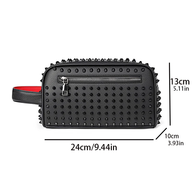 Bolso de mano con diseño de tachuelas a la moda, bolso de piel sintética de alta calidad para hombre, bolso con correa para la cintura estilo Cyberpunk, bolsos de mano superiores para hombre, cartera