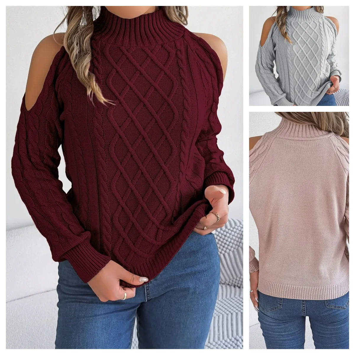 Frauen Elegante Halb Stehkragen Pullover Jumper College Stil Raute Pullover Herbst Winter Casual off Schulter Strickwaren Streetwear