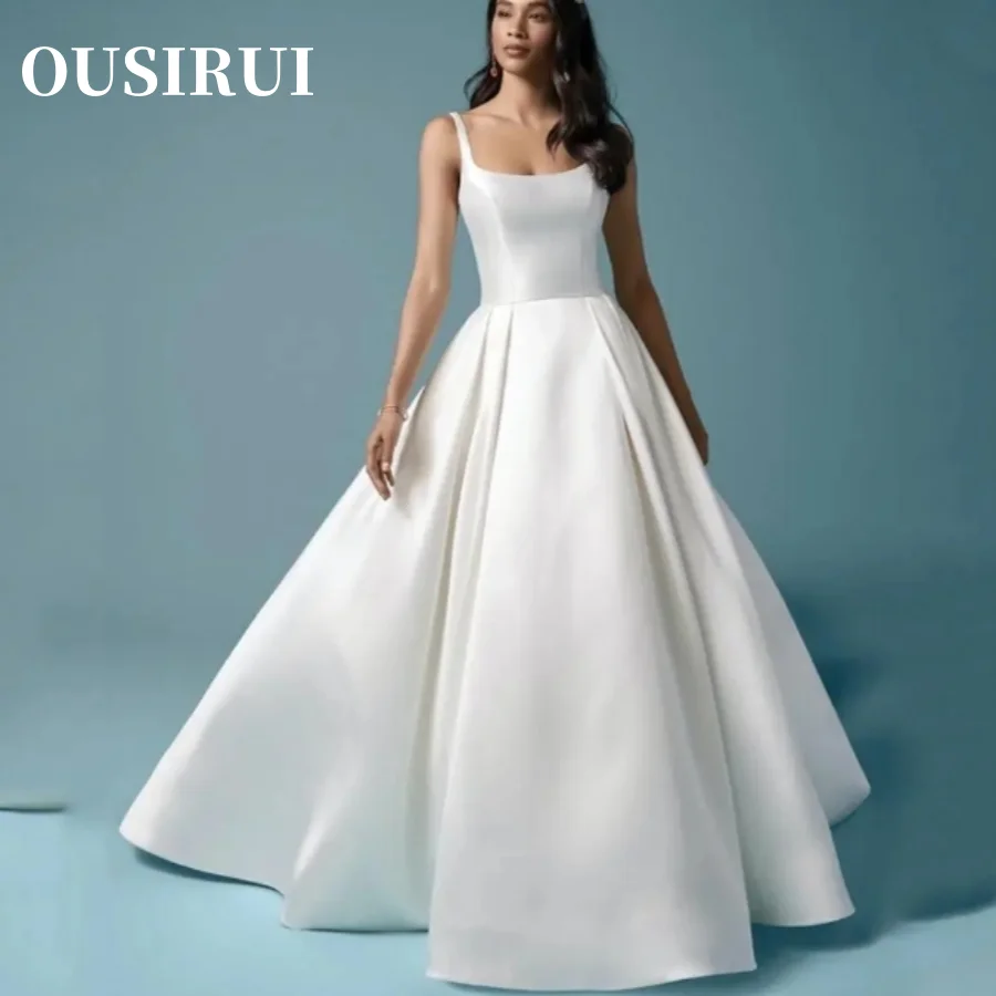 OUSIRUI Sleeveless Backless Bridal Gowns Custom  Elegant Square Collar Satin Wedding Dresses Ball Gown Made Vestidos De Novia