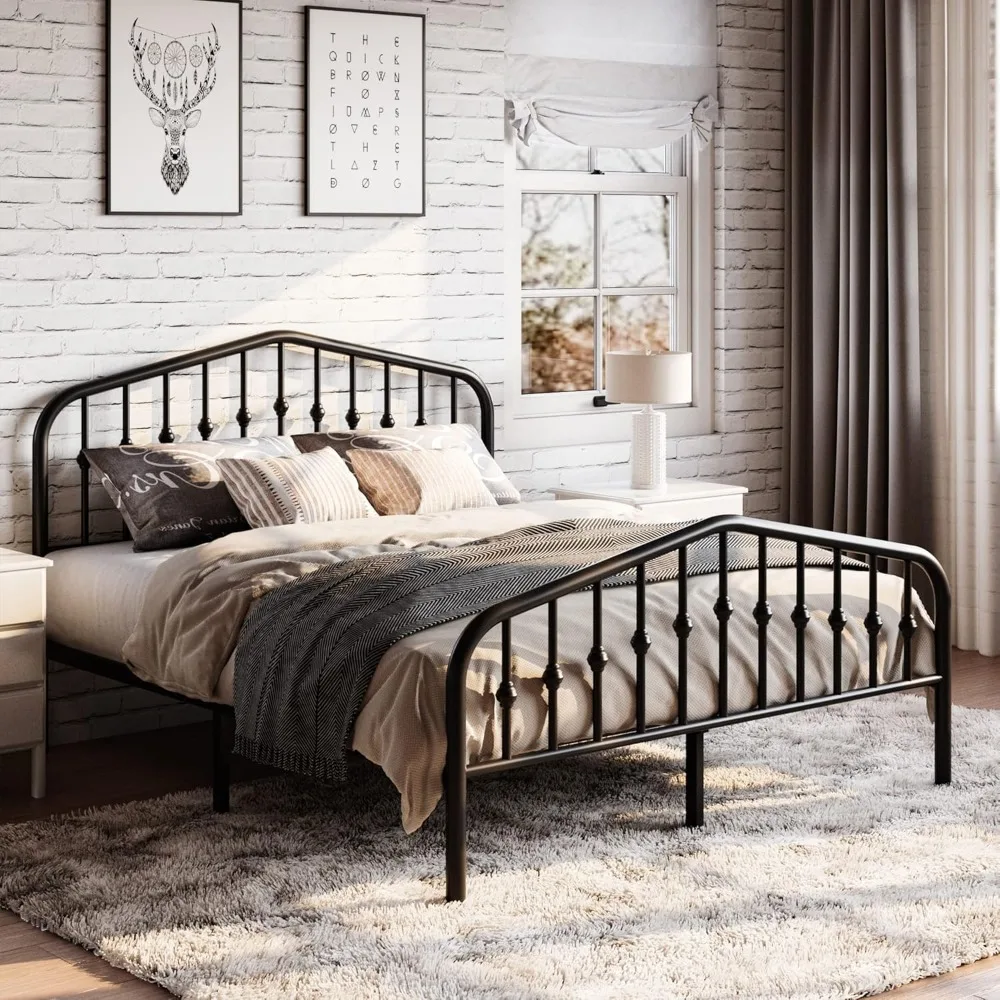 SHA CERLIN Full Size Metal Platform Bed Frame with Victorian Style Wrought Iron-Art Headboard/Footboard, No Box Spring Required,