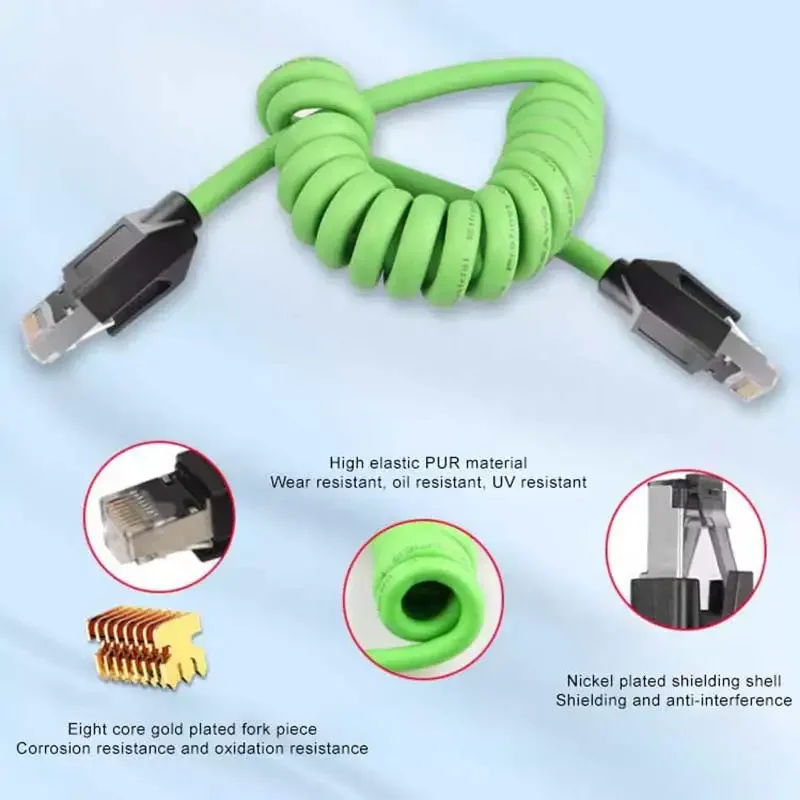 Industrial Double Shielded Network Cable Cat6A 8Pin RJ45 Network Cable Spring with Kilomega Ethernet Spiral Network Wire Camera