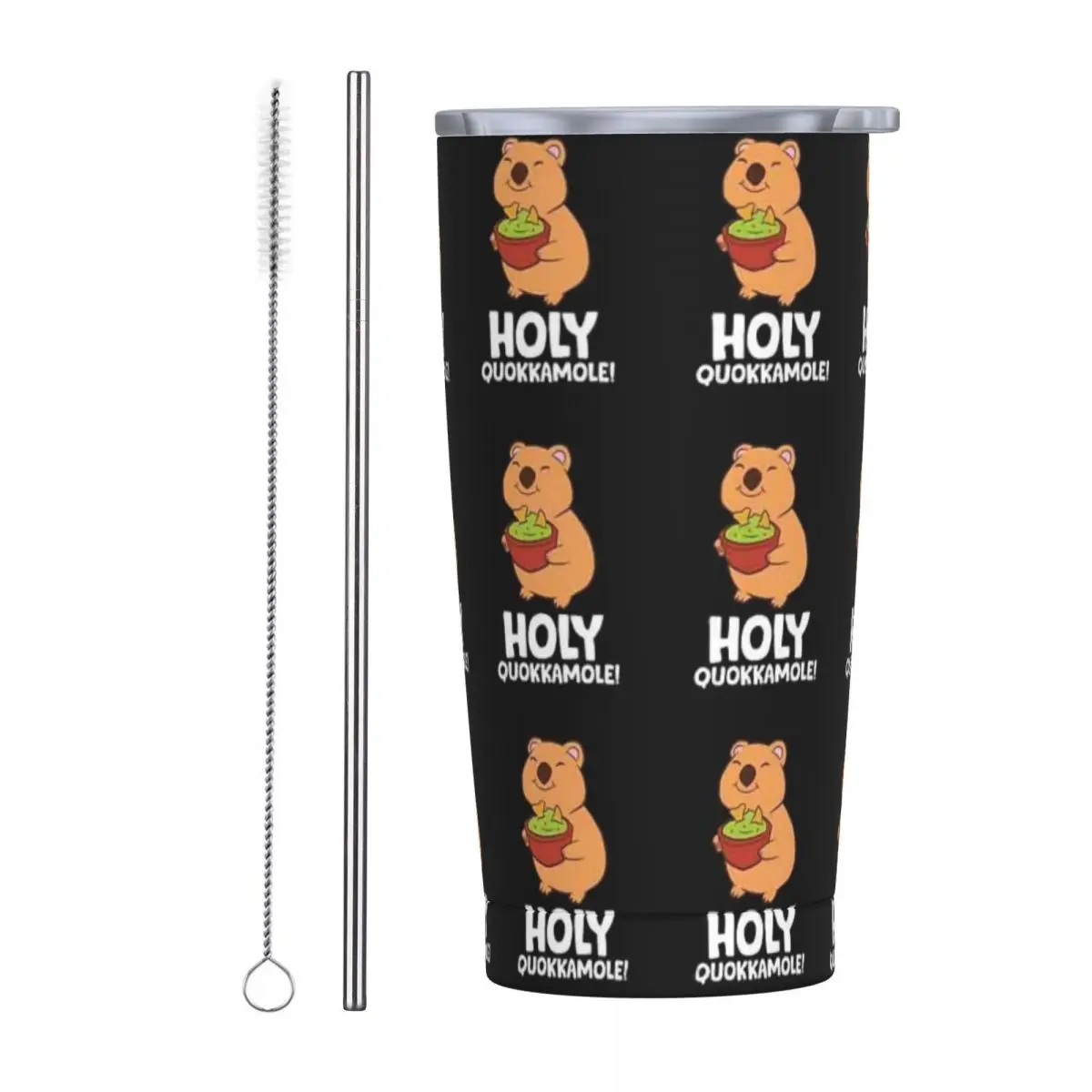 Holy Quokkamole Aguacate Quokka Vegan Guacamole Vaso de acero inoxidable Taza aislada Botella térmica fría Pajita con tapa 20 oz