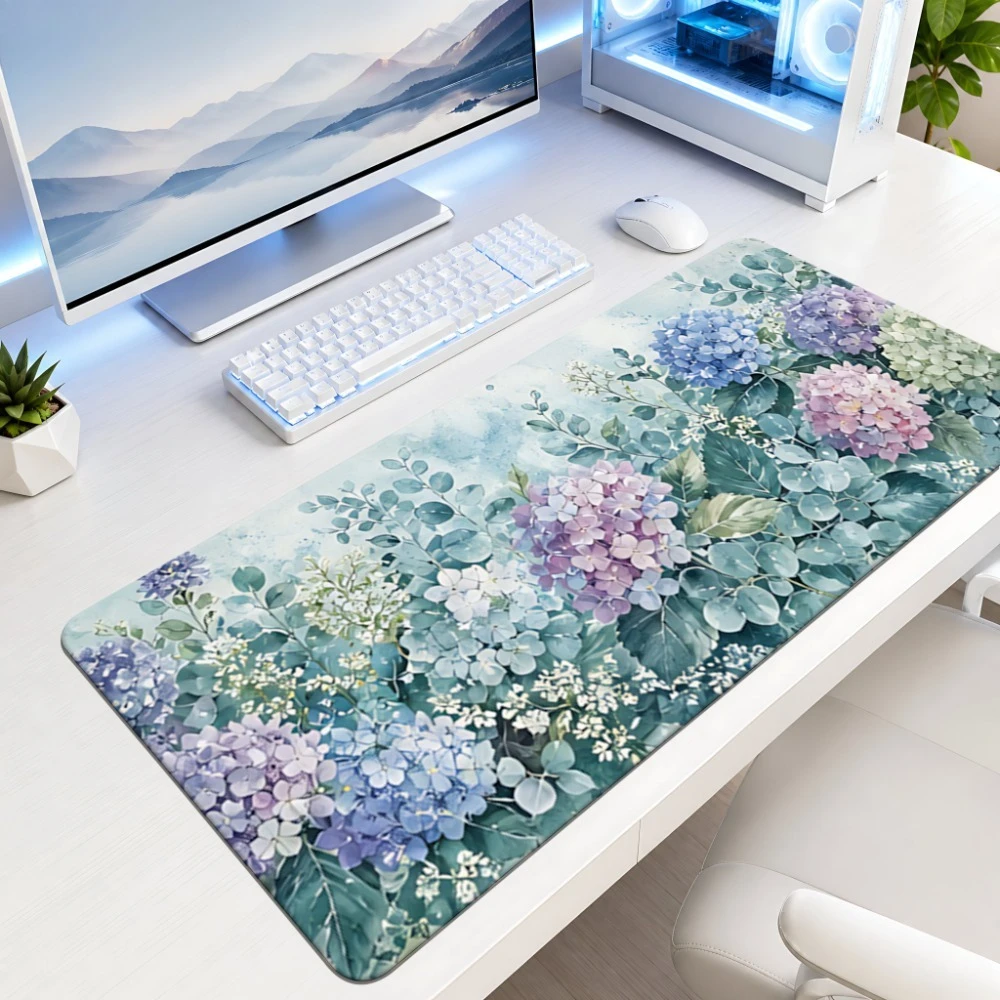 Blue and purple hydrangea mouse pad - non-slip - suitable for office desks,desk decoration accessories computer table style