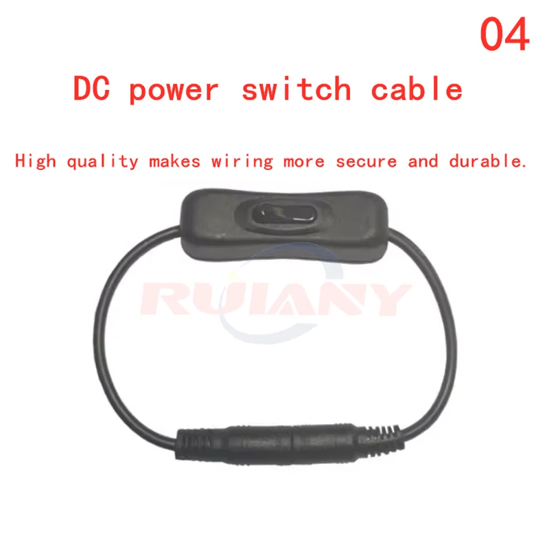Conector de CC de 5,5x2,1mm, interruptor 304 con cinta de cable, enchufe de CC con conector de cable, Estilo negro