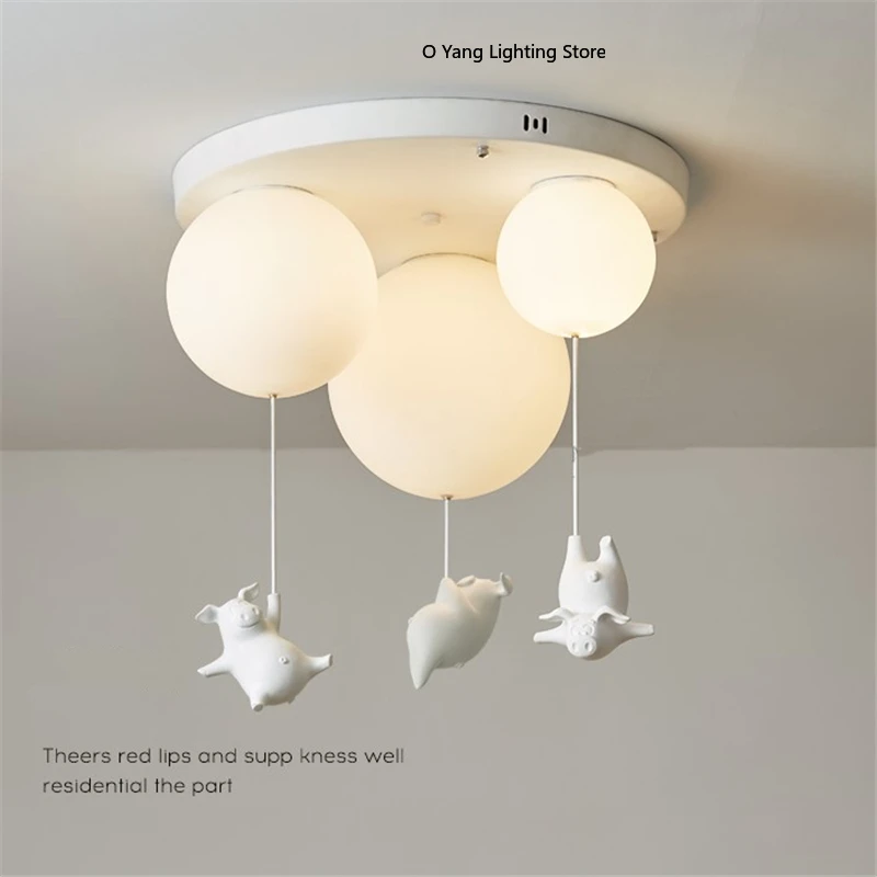 Combination LED Ceiling Lights Cartoon Resin Flying Pig Acrylic Balloon Pendant Light  Kids Bedroom Lamp Deco Light Fixtures