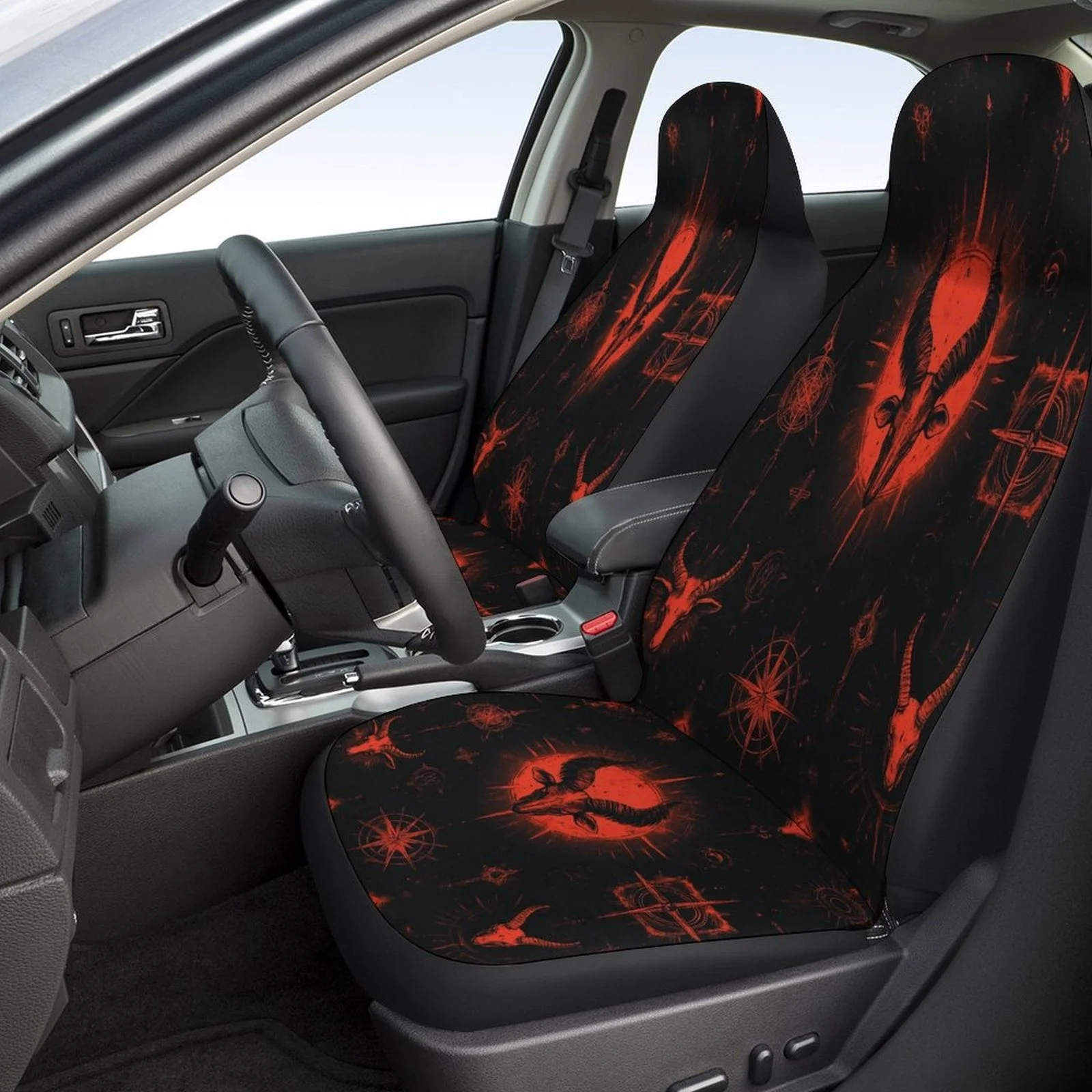 Dark Ritual Symbols Designed Car Seat Cover Set For Most Cars, Fashionable Car Seat Protector Covers Full Set, Universal Car Sea