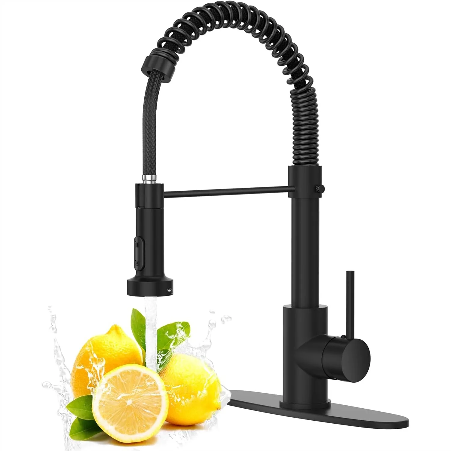 

Black Kitchen Faucet with Pull Down Sprayer, High Arc Spring 304 Stainless Steel for Farmhouse, RV, Laundry