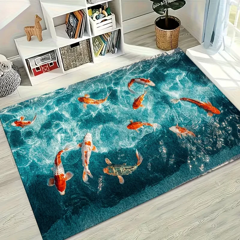2D Dolphin Undersea Area Rug Ocean Water Coral Seabed Print Soft Floor Mat Sea Animal Carpet for Living Room Bedroom