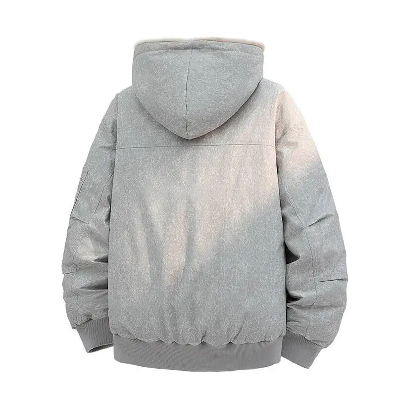 Snow Wash Warm Cotton Parka For Men Oversized Faux Fur Collar Hooded Casual Thick Winter Outerwear V0T6