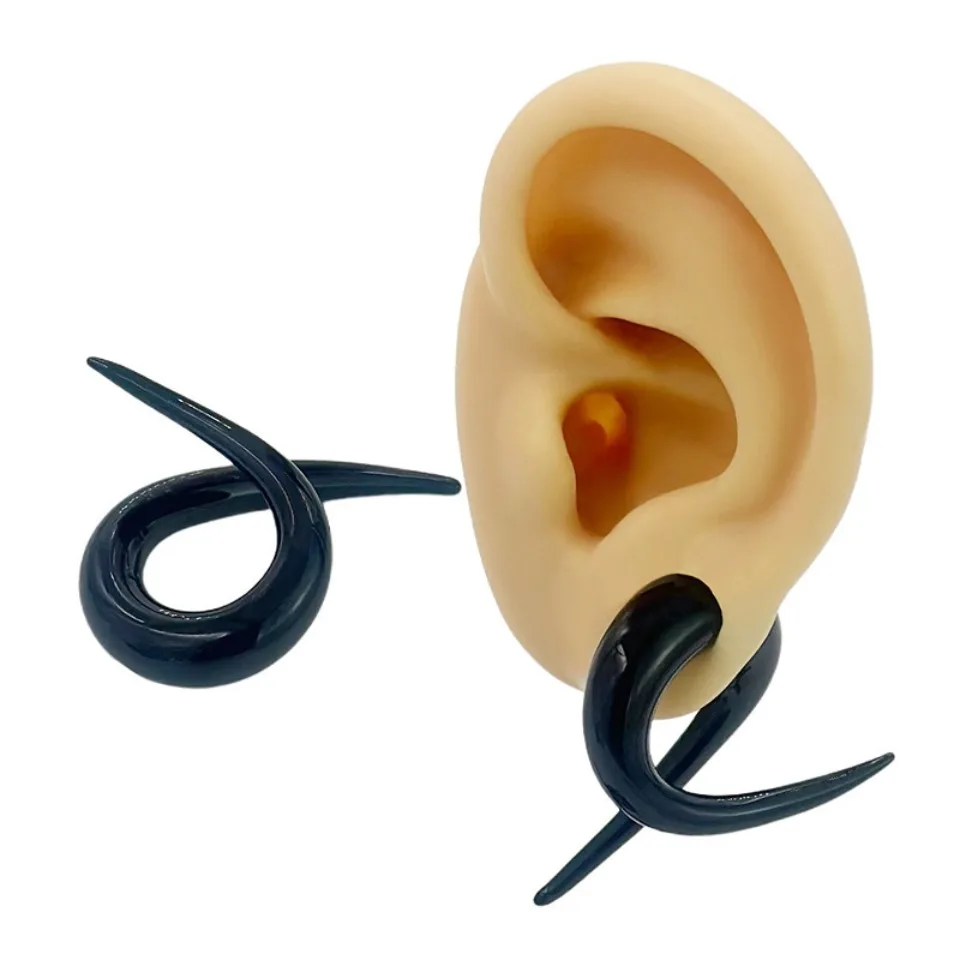 1 Paar speziell geformter, gedrehter, mehrfarbiger Glas-Ohrpiercing-Expander, Körperpiercing-Schmuck, 6–10 mm – Detail 6