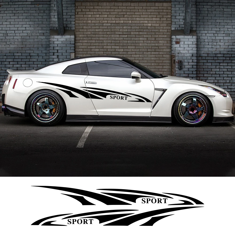 

2PCS Sports Racing Car Side Skirt Sticker Fish Fin Pattern Car Vinyl Decal Self-Adhesive Waterproof Auto Decoration Accessories