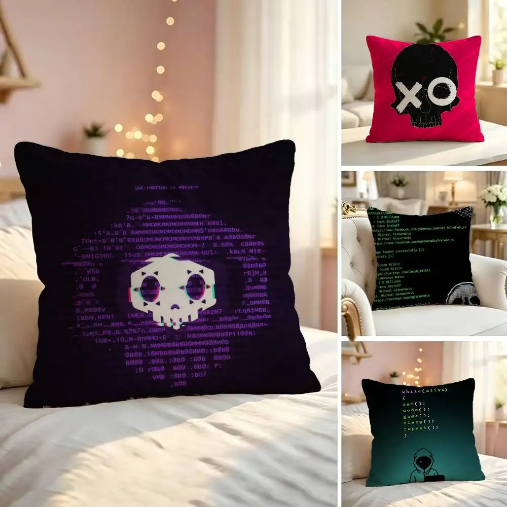 Hacker Computer Code Art Soft Pillow Shell For Sofa Living Space Bedroom Headboard Backrest Square Cushion Cozy