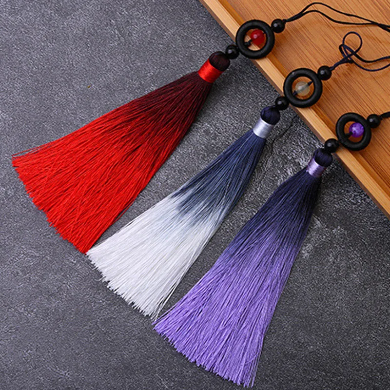 24.5cm Higth DIY Gradient Bead Silky Pendant Polyester Ornament Tassels with Loops for Soft Clothes Bookmark Material Crafts