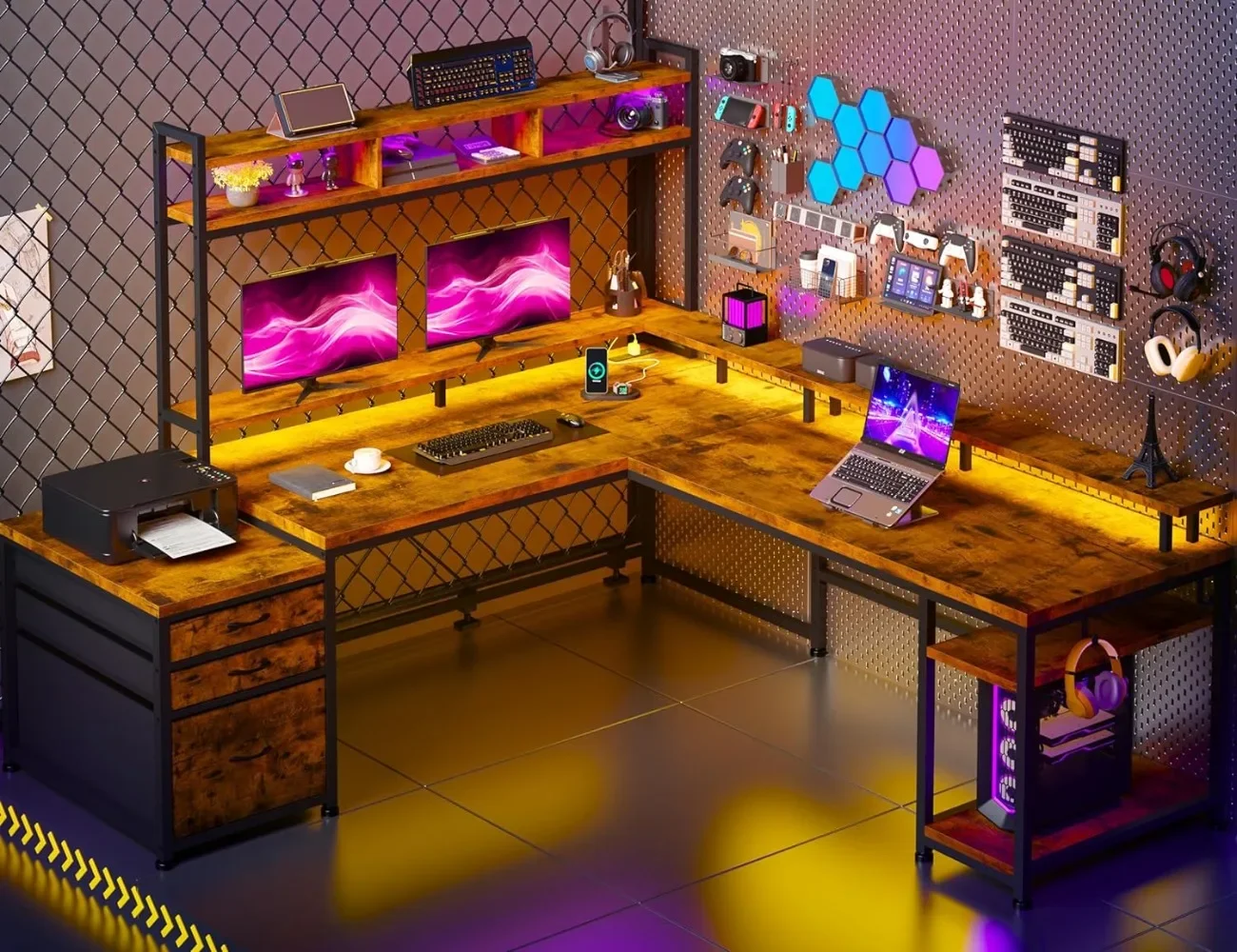 

Премиальный угловой компьютерный стол с ящиками, реверсивный, большой, L-образный, с полкой, для геймеров