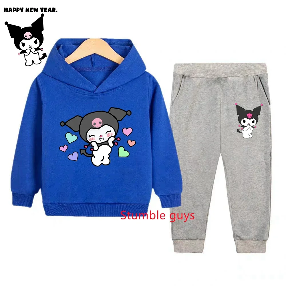 أطفال Kuromi الكرتون 2 قطعة مجموعة الخريف الدافئة أنيمي هوديي والسراويل البلوز أزياء ملابس الأطفال #2