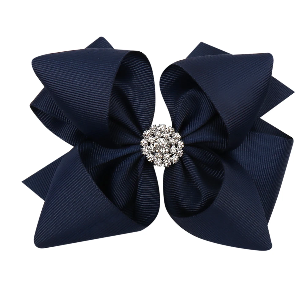 CN 5\'\' Solid Ribbon Stacked Hair Bows With Clips for Girls Kids Rhinestone Knotted Double Layers Hair Clips  Hair Accessories