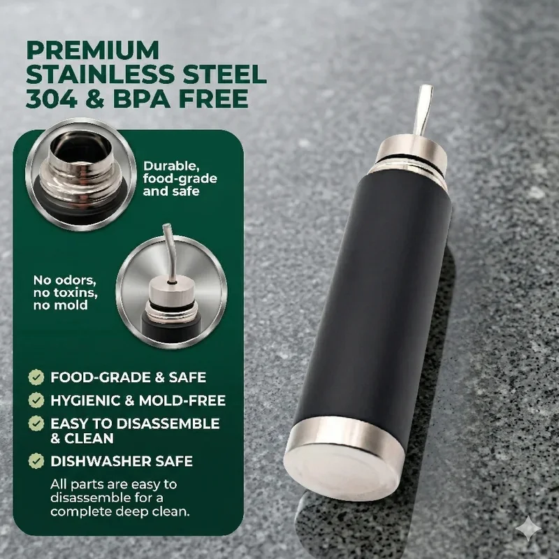 3‑in‑1 304 Stainless Steel Yerba Mate Cup with Built‑in Bombilla, 500ml 750ml Vacuum Insulated Travel Mug