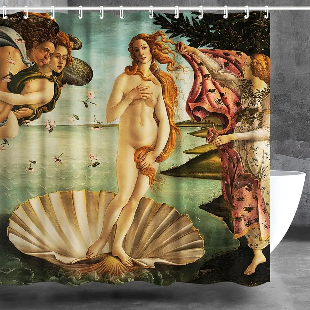 Bohemian Art Bath Shower Curtain Tapestry Canvas Print Realistic Mythological Goddess Scene Bathroom Decor Shower Curtain  Bohem