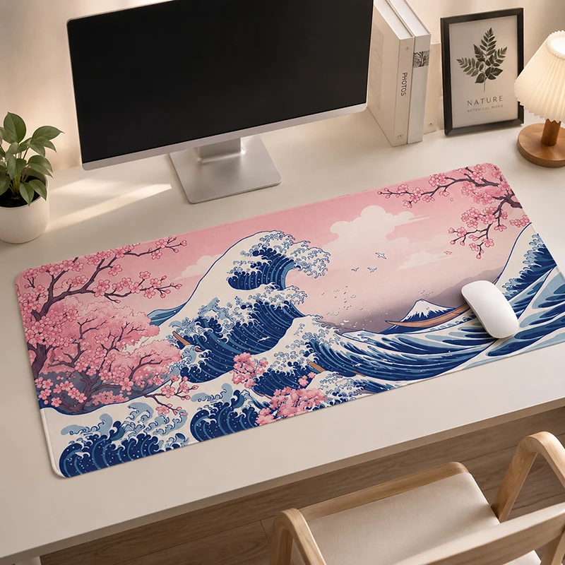 Cherry Blossom Mount Fuji Great Wave Mouse Pad Gaming XL Home New Mousepad XXL Non-Slip Natural Rubber Office