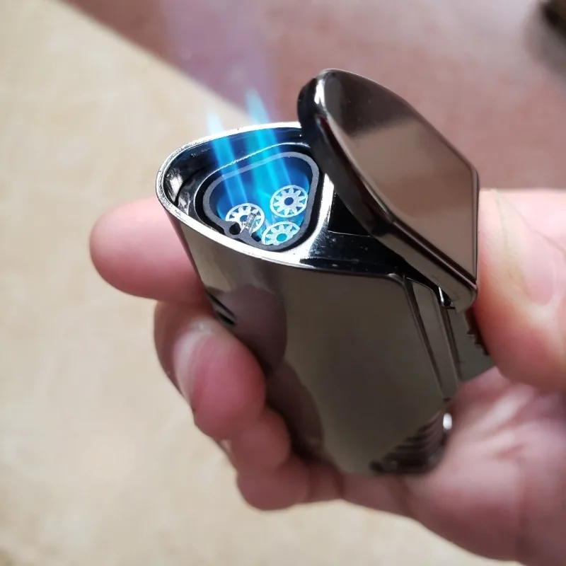 

Jobon Metal Triple Torch Jet Lighter Pipe Lighter with Cigar Cutter Visible Transom Windproof Flame Accessories Gadgets Men