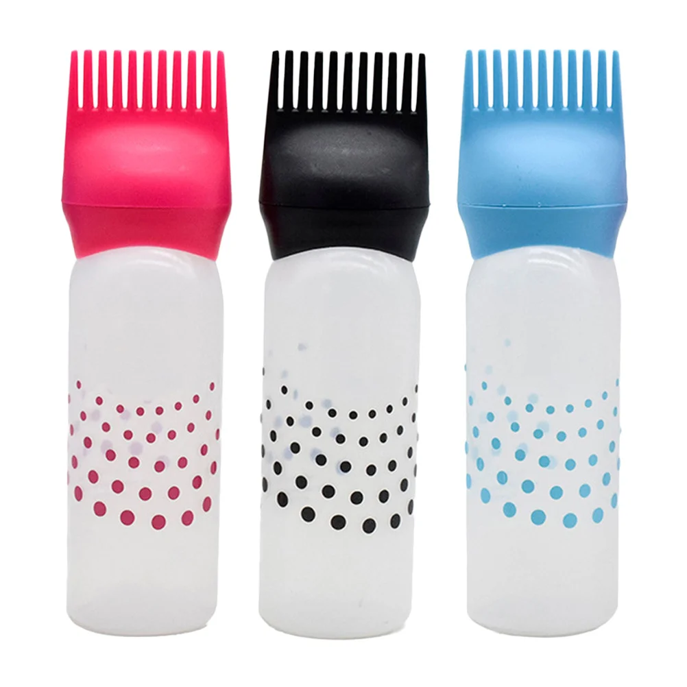 

3Pcs Hair Dye Bottles Refillable Comb Design Hair Coloring Shampoo Container Salon Hairdressing Pet Shop Use Blue Rosy Black