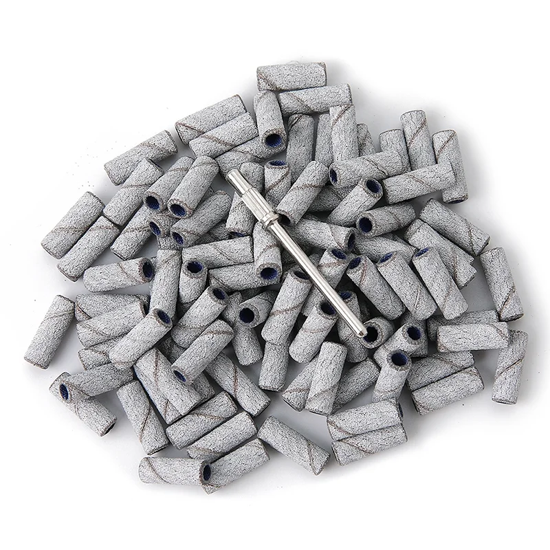 100 pz/scatola 3mm Mini Fasce Abrasive Con Mandrino Set Per Pelle Morta Callusese Lucidatura Punte da Trapano Elettrico per Unghie Strumento per Manicure