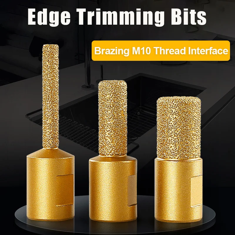 3pcs Edge Trimmers Bits Brazing M10 Thread Interface Quartz Stone Milling And Grooving Tool Milling sharp without shedding sand