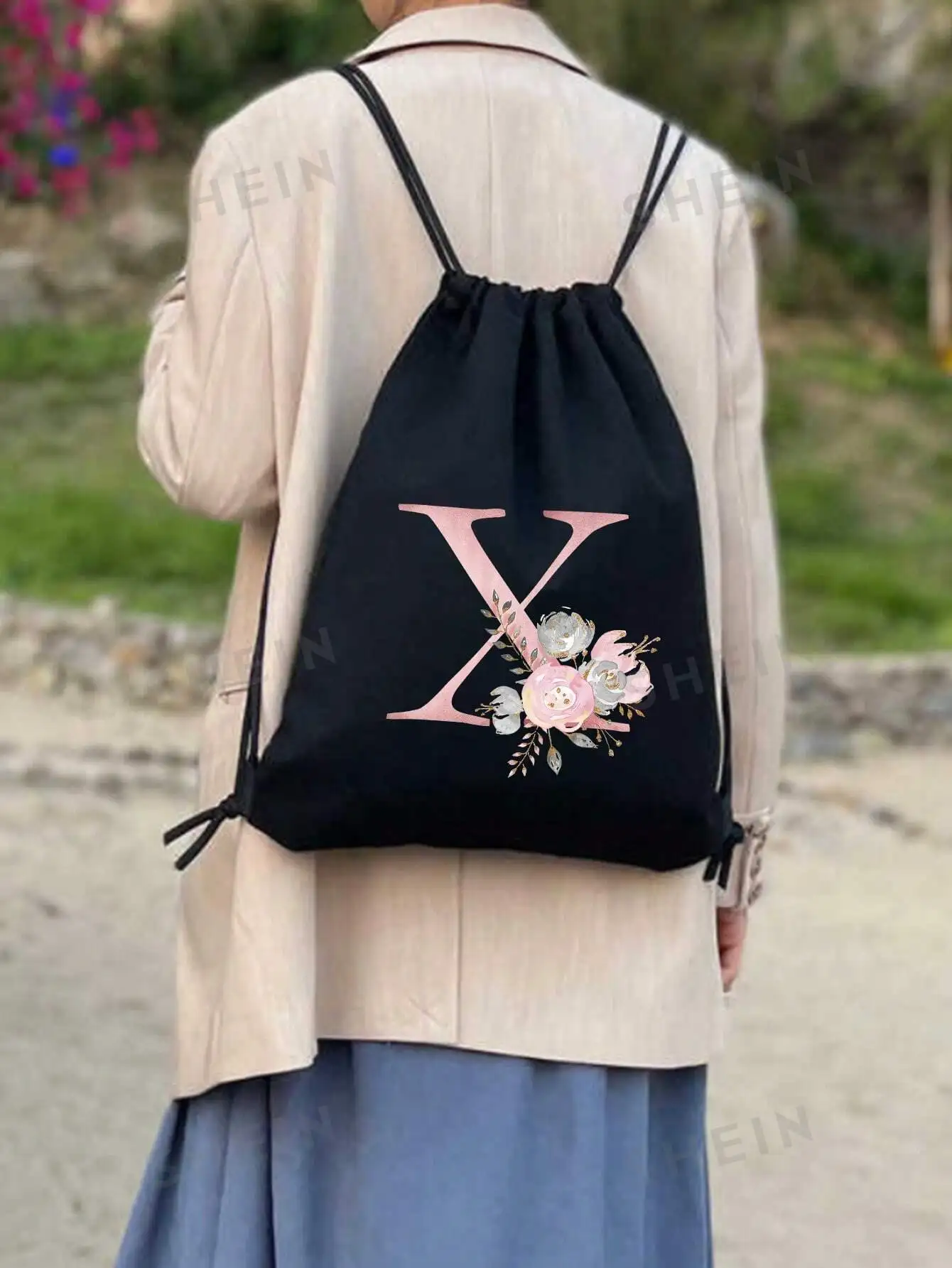 Unisex Lightweight Drawstring Backpack for Sports And Fitness Travel Outdoor And Student Use with Initial Letter Name Pattern