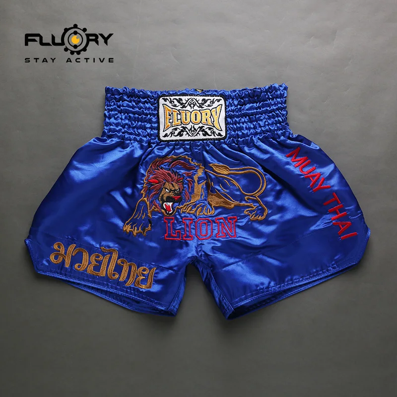 Fluory Thai Boxing Shorts Fairtex shorts Lion Embroidery Muay Thai Pantalones MMA Shorts for Men Women